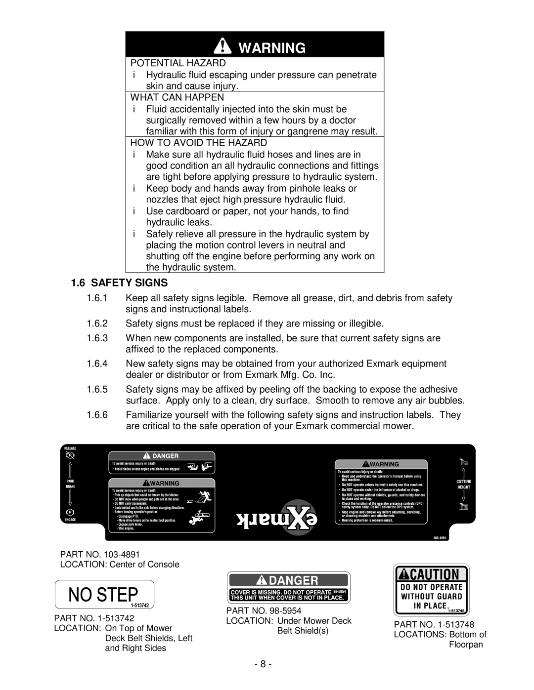 Exmark Lazer ZHP manual Safety Signs 