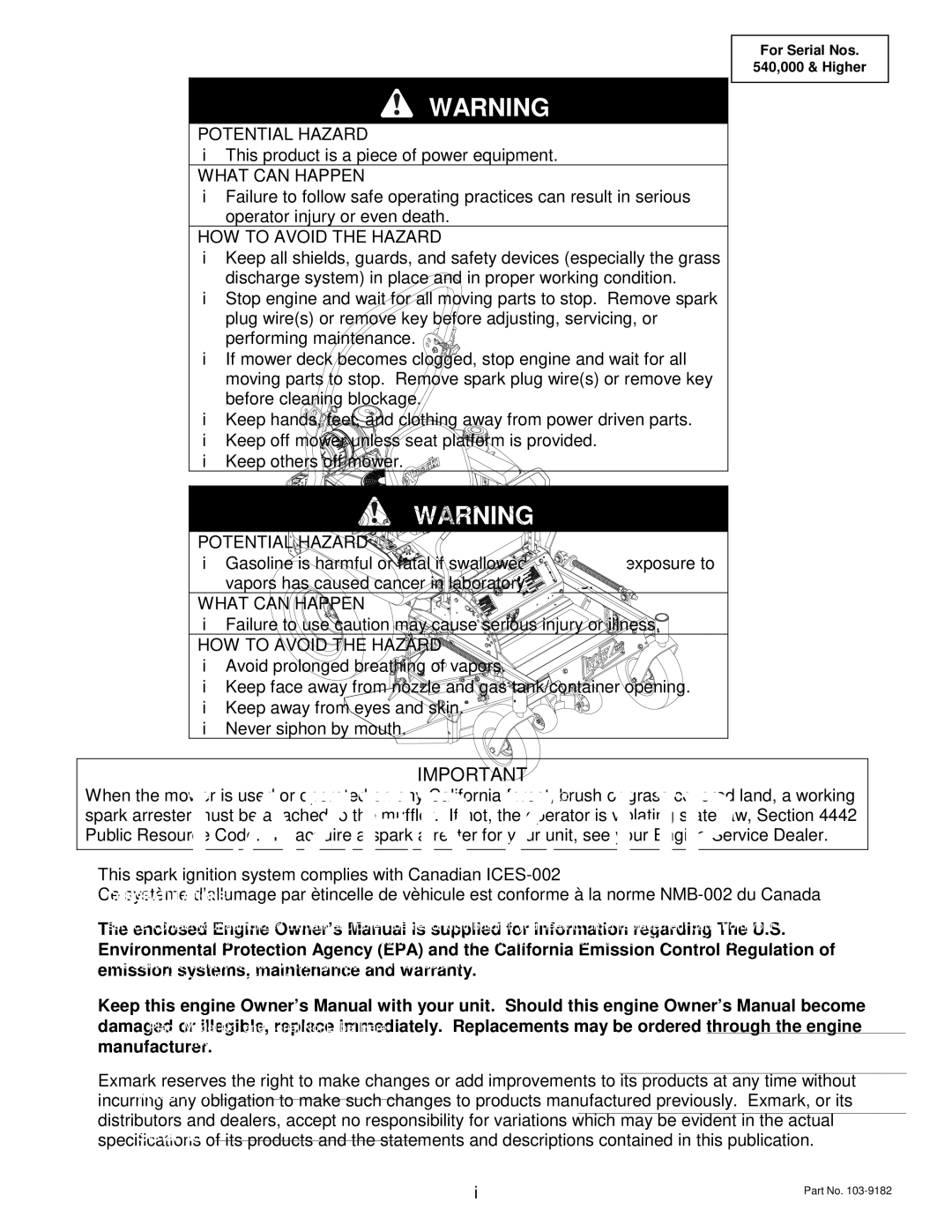 Exmark Lazer ZHP manual Potential Hazard 