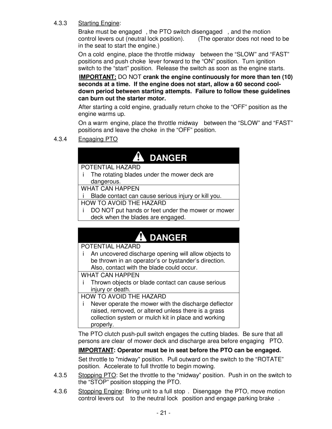 Exmark Lazer ZHP manual Starting Engine 