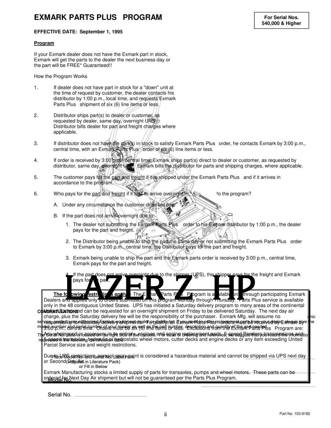 Exmark Lazer ZHP manual Exmark Parts PLUS→ Program 