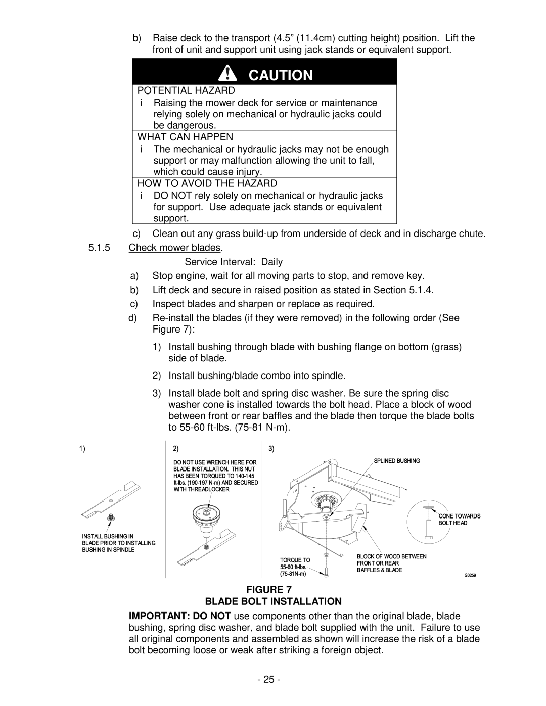 Exmark Lazer ZHP manual Blade Bolt Installation 