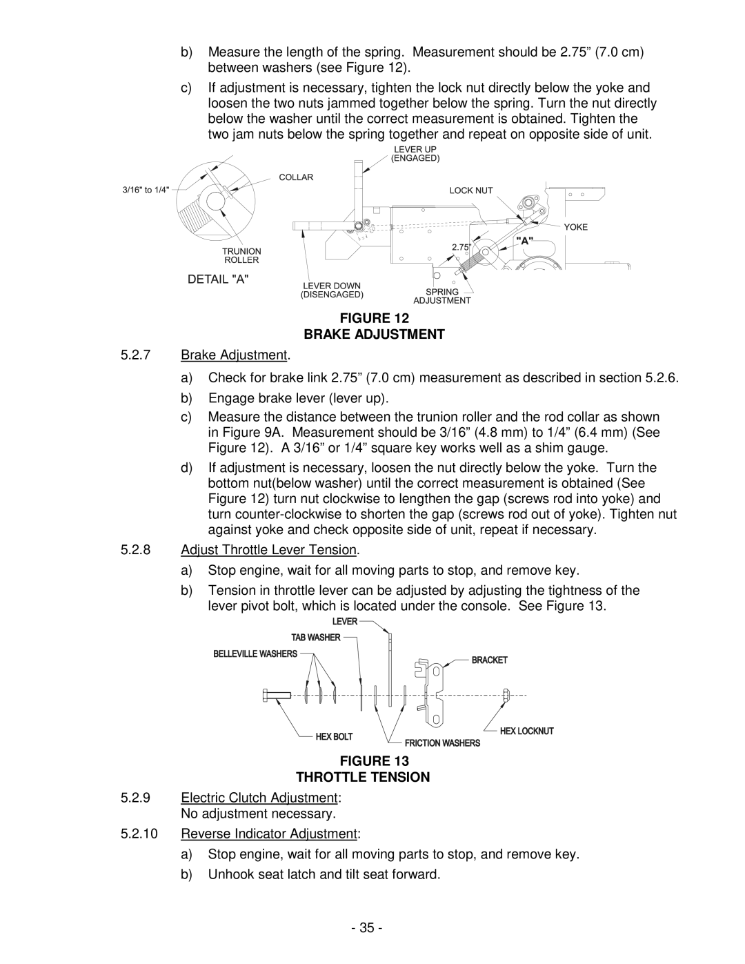 Exmark Lazer ZHP manual Brake Adjustment, Throttle Tension, No adjustment necessary 