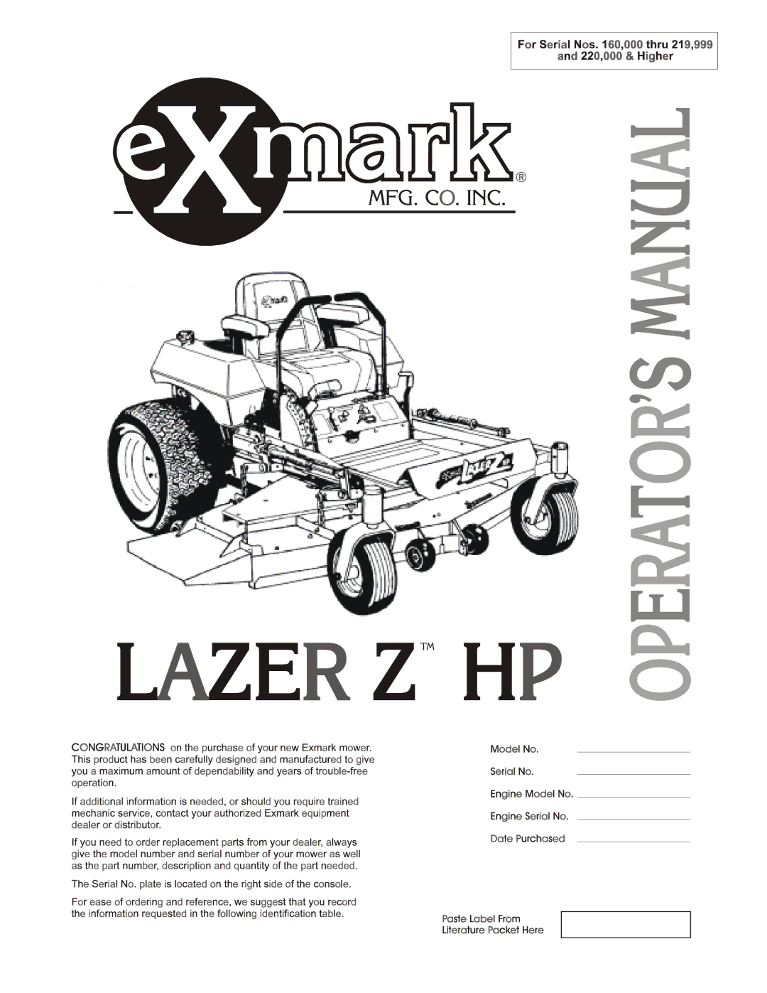 Exmark LAZER ZTM manual 