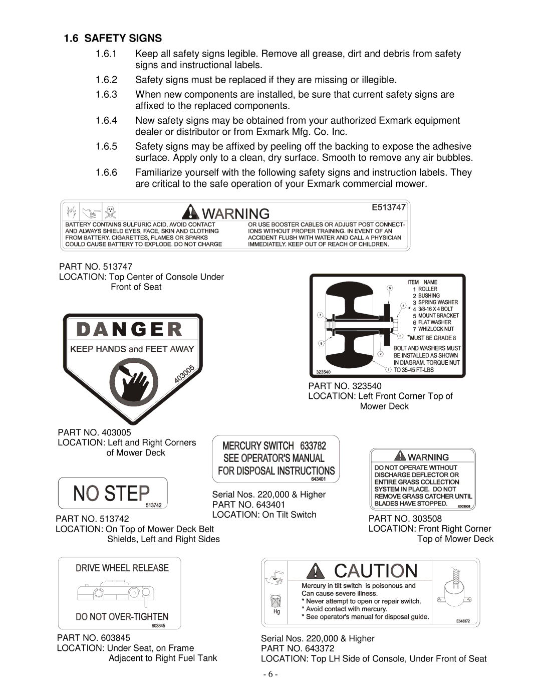 Exmark LAZER ZTM manual Safety Signs 