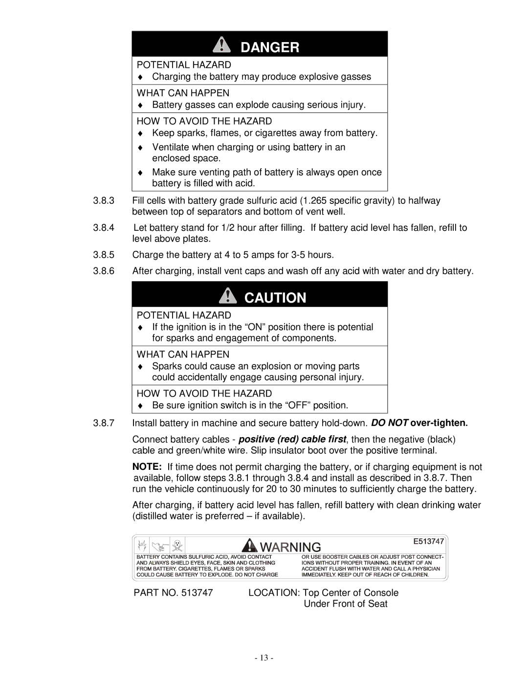 Exmark LAZER ZTM manual Charging the battery may produce explosive gasses 