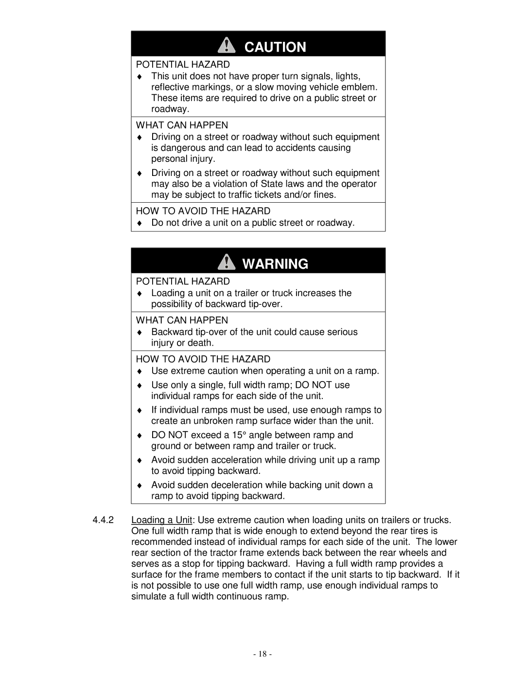 Exmark LAZER ZTM manual Do not drive a unit on a public street or roadway 