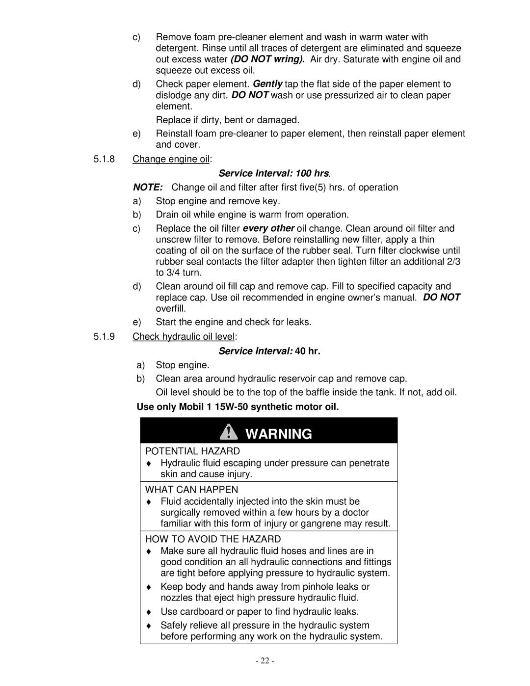 Exmark LAZER ZTM manual Service Interval 100 hrs, Service Interval 40 hr 