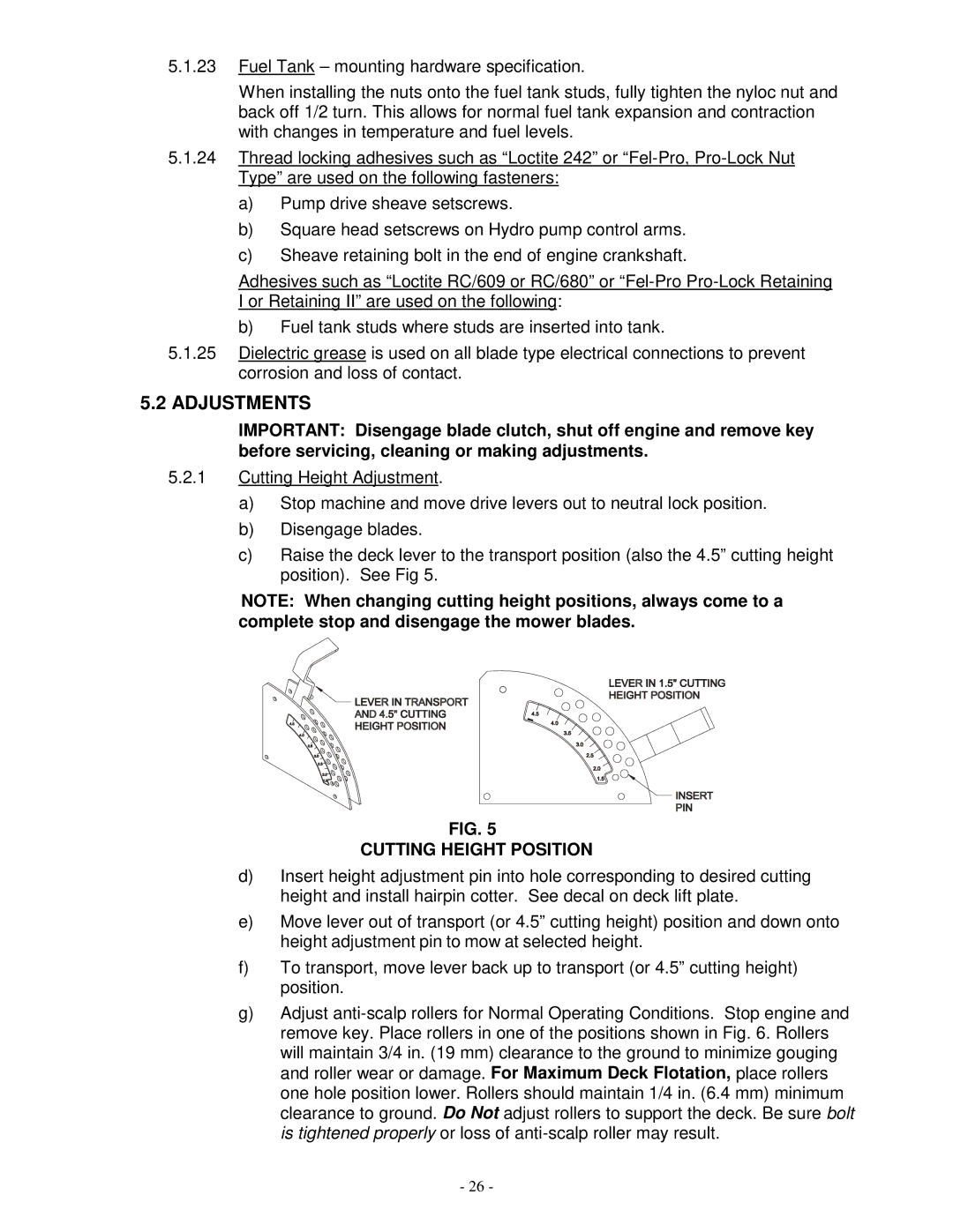 Exmark LAZER ZTM manual Adjustments, Cutting Height Position 