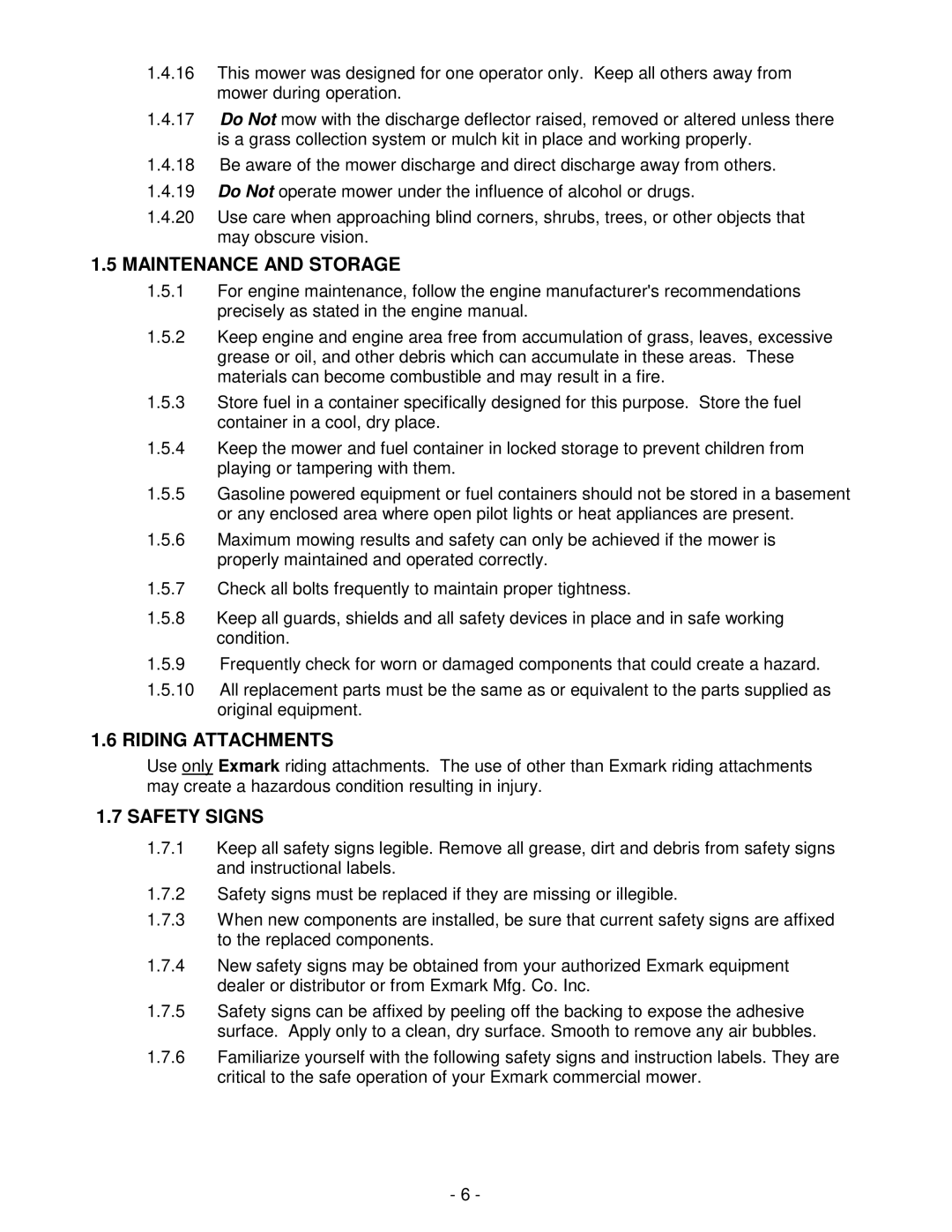 Exmark Lazer ZXS manual Maintenance and Storage, Riding Attachments, Safety Signs 