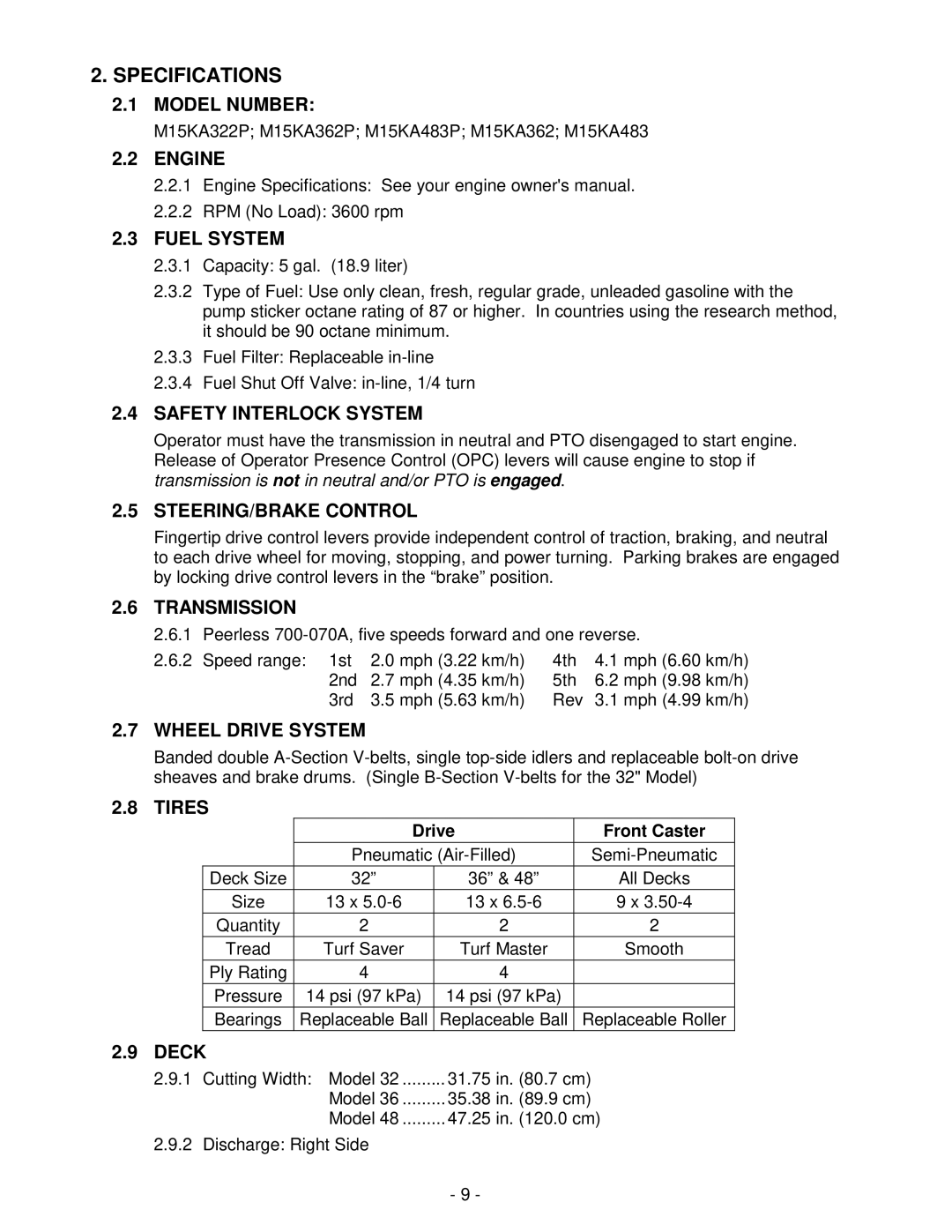 Exmark Lazer ZXS manual Specifications 