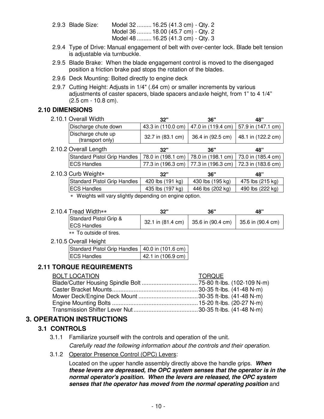 Exmark Lazer ZXS manual Operation Instructions, Dimensions, Torque Requirements, Controls 