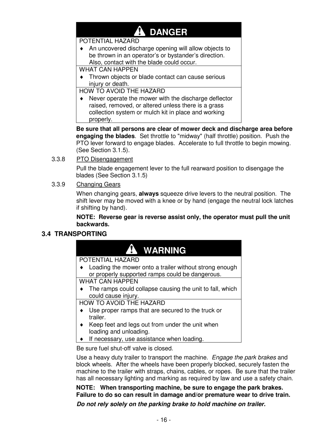 Exmark Lazer ZXS manual Transporting 