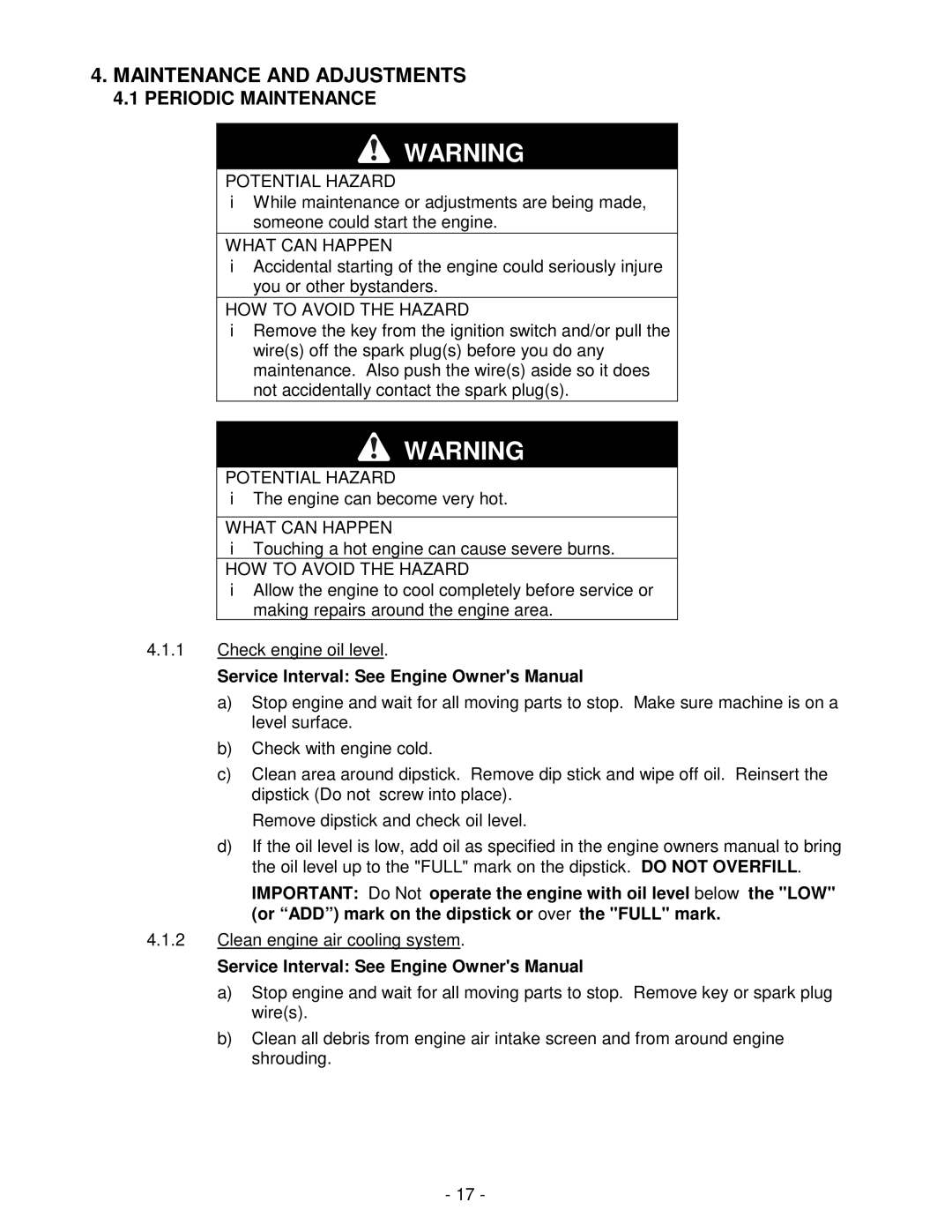 Exmark Lazer ZXS manual Maintenance and Adjustments, Periodic Maintenance 