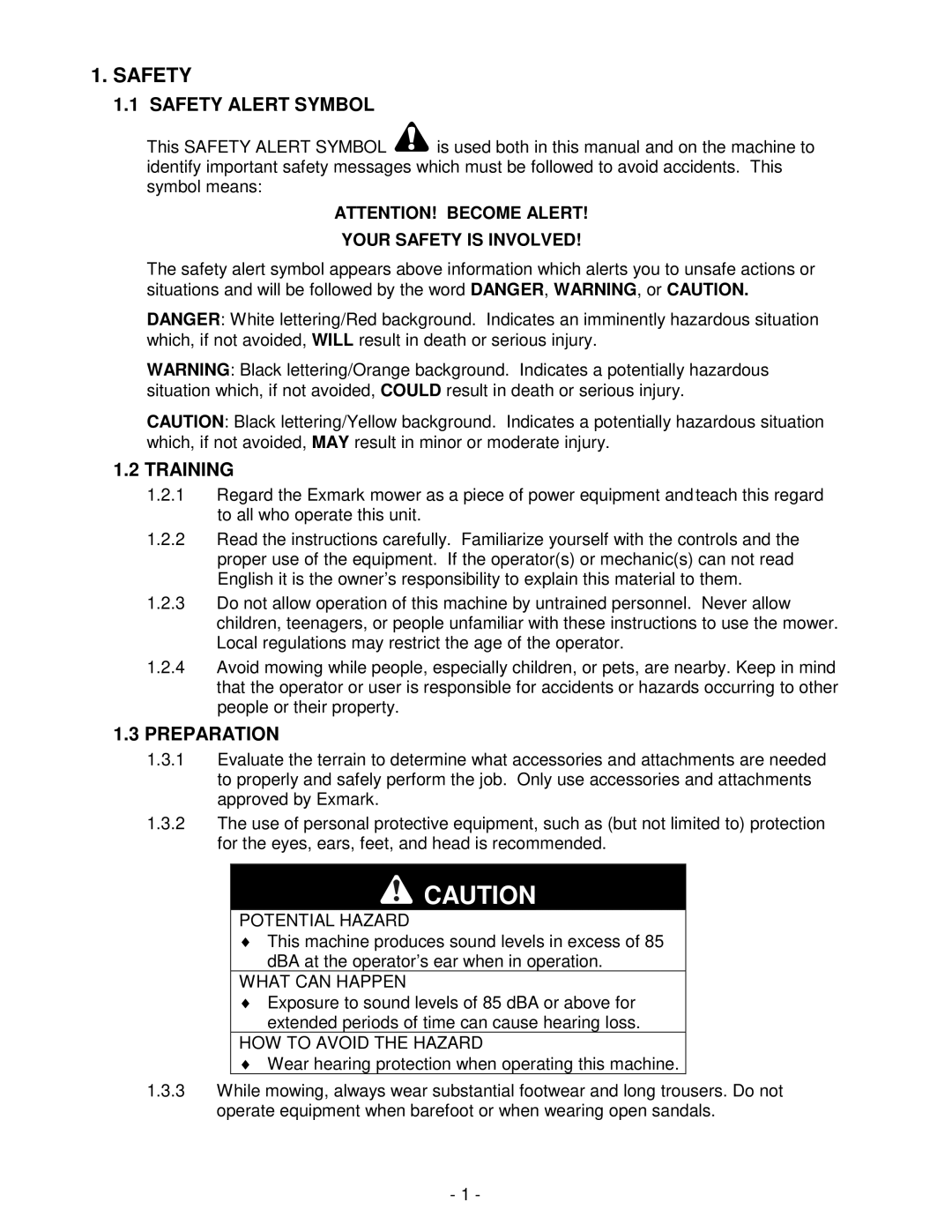 Exmark Lazer ZXS manual Safety Alert Symbol, Training, Preparation, Your Safety is Involved 