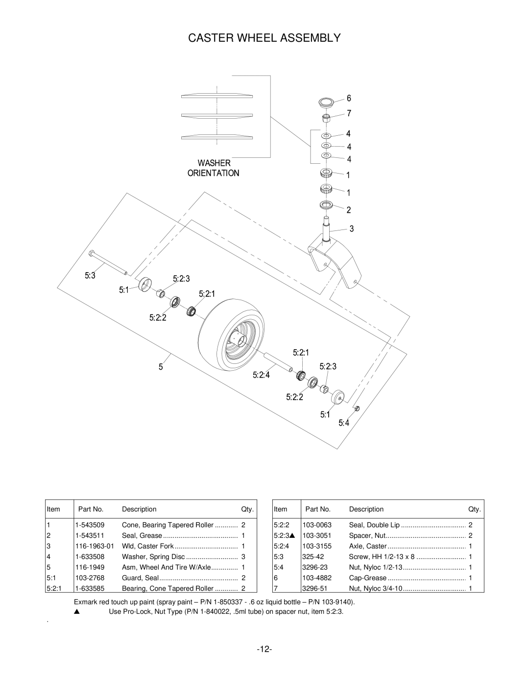 Exmark LZ27KC605, LZ26KC724, LHP4820KC, RT11425 manual Caster Wheel Assembly 