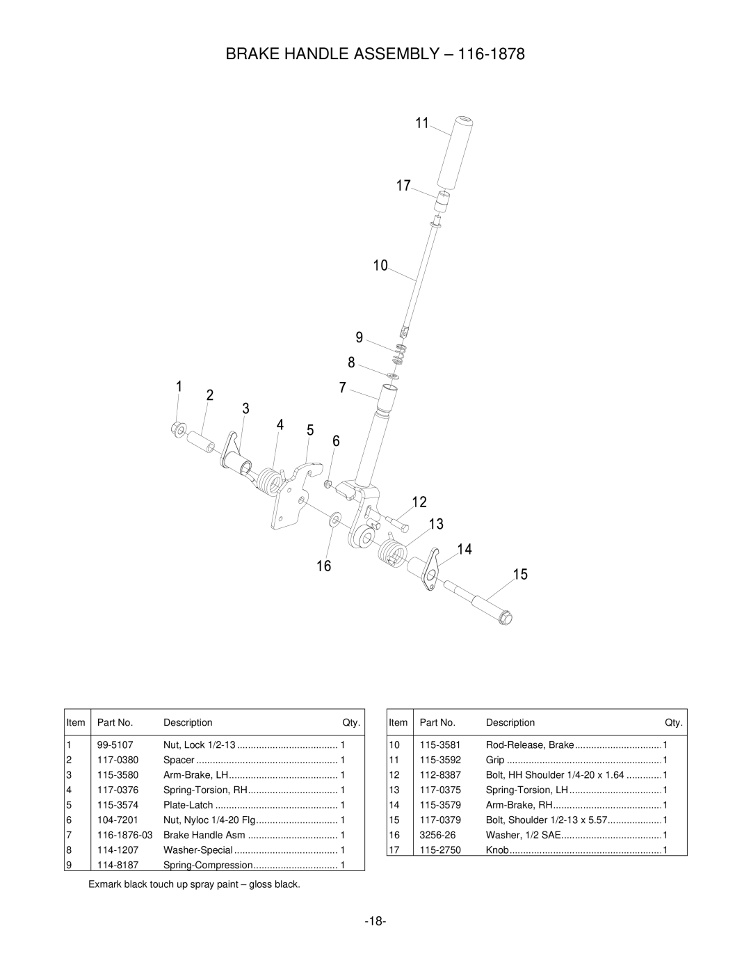 Exmark RT11425, LZ26KC724, LZ27KC605, LHP4820KC manual Brake Handle Assembly 