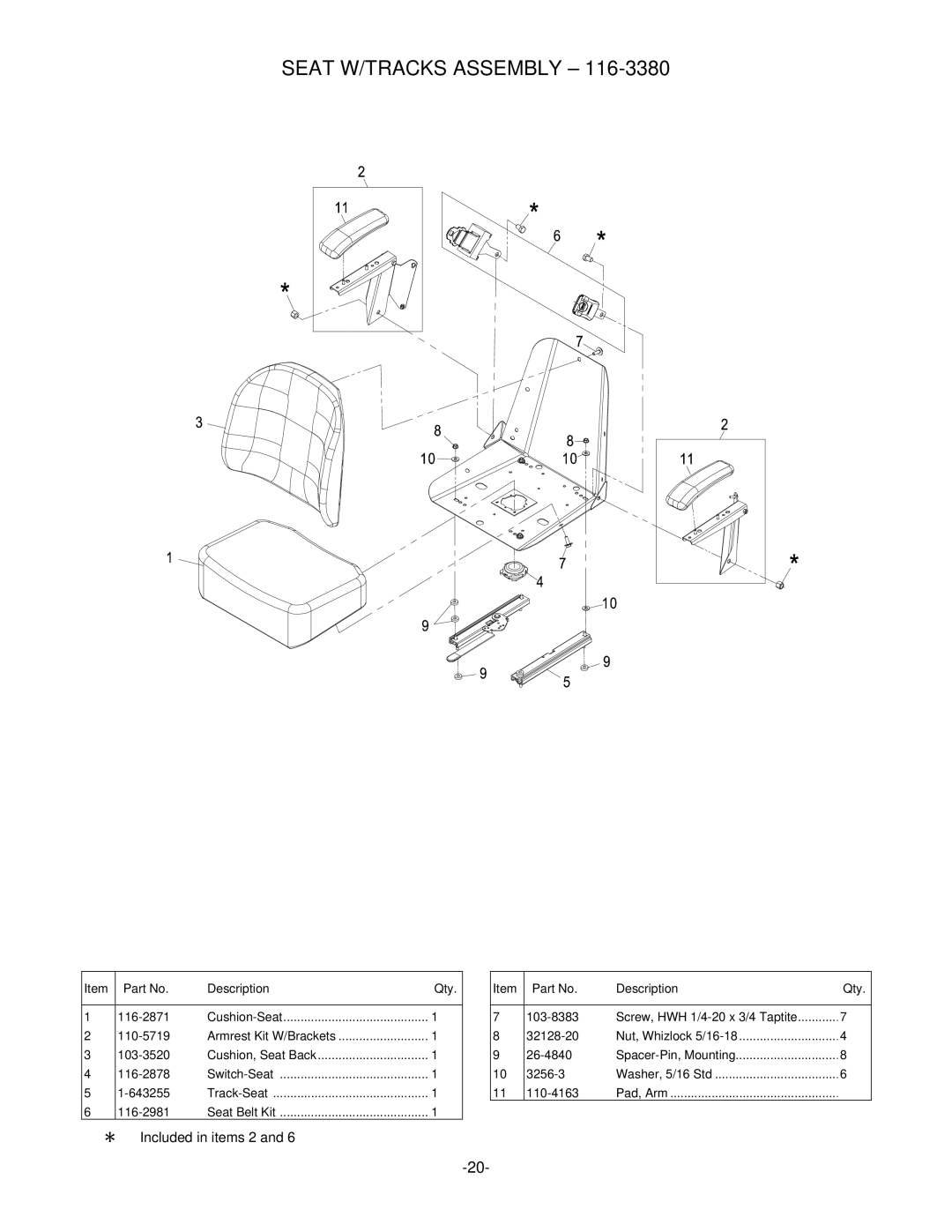 Exmark LZ27KC605, LZ26KC724, LHP4820KC, RT11425 manual Seat W/TRACKS Assembly,  Included in items 2 