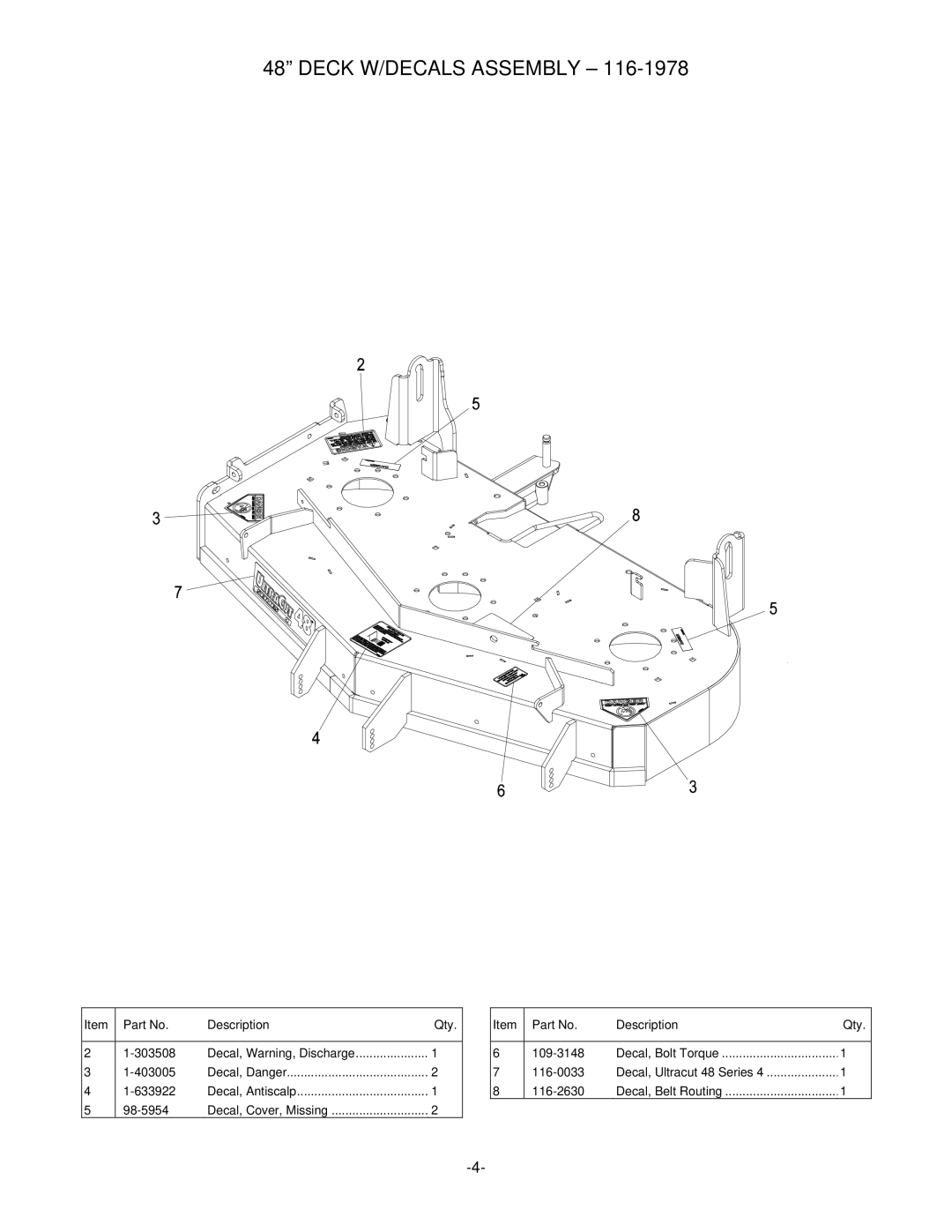 Exmark LZ27KC605, LZ26KC724, LHP4820KC, RT11425 manual Deck W/DECALS Assembly 