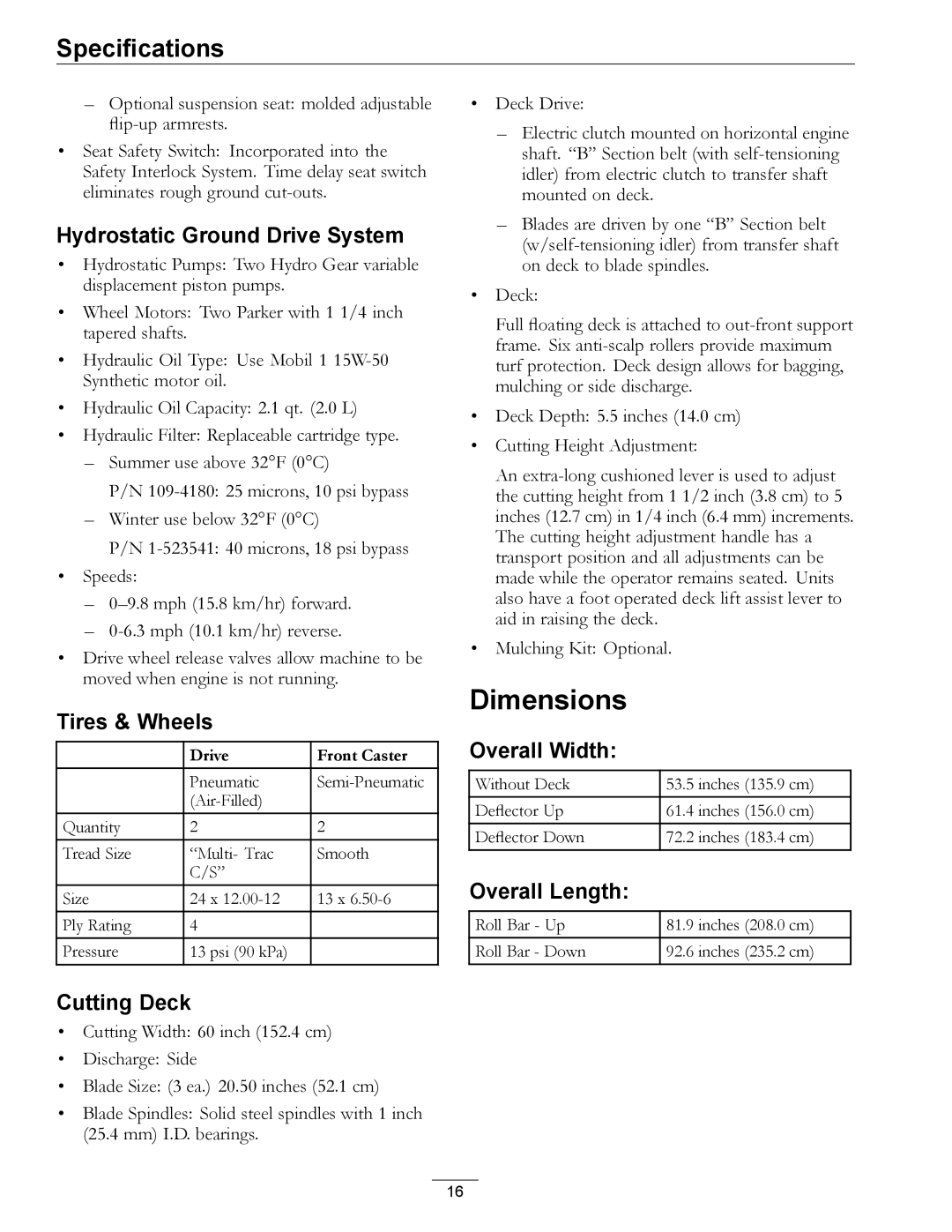 Exmark LZ27KC604 manual Dimensions 