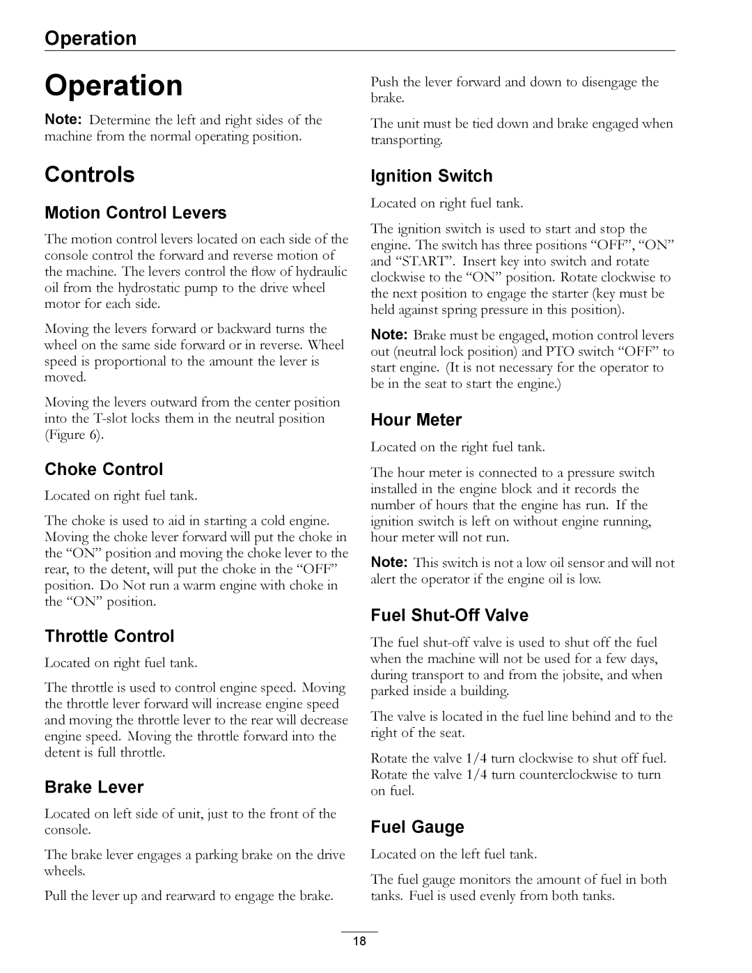 Exmark LZ27KC604 manual Operation, Controls 