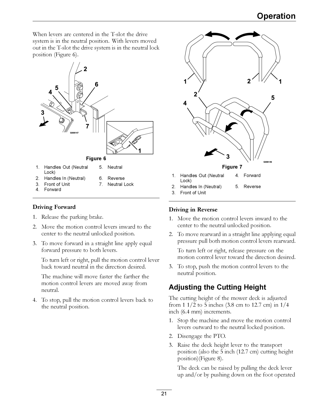 Exmark LZ27KC604 manual Adjusting the Cutting Height, Driving Forward 