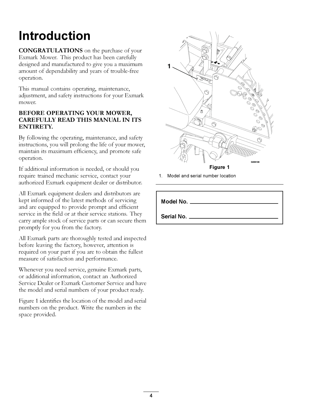 Exmark LZ27KC604 manual Introduction 