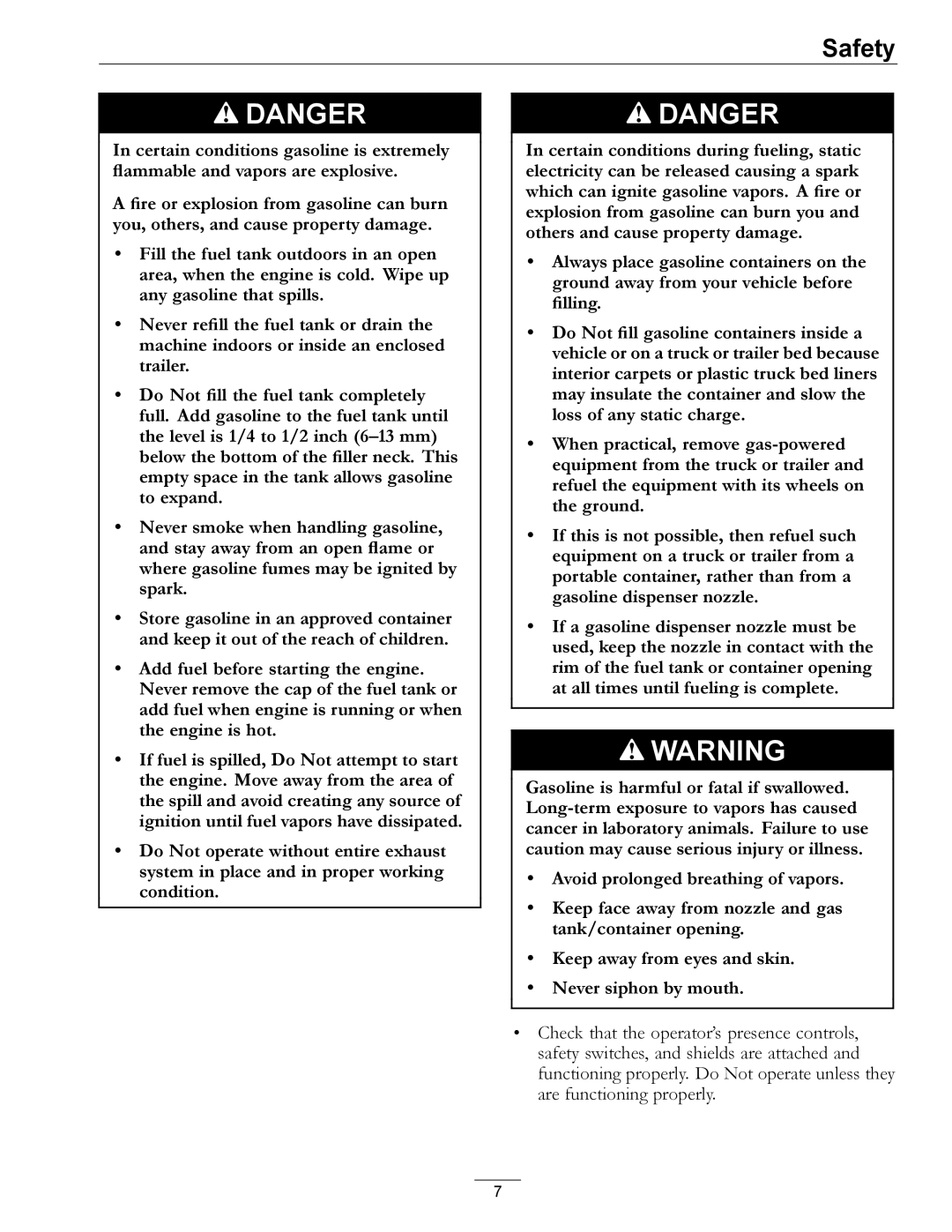 Exmark LZ27KC604 manual Safety 