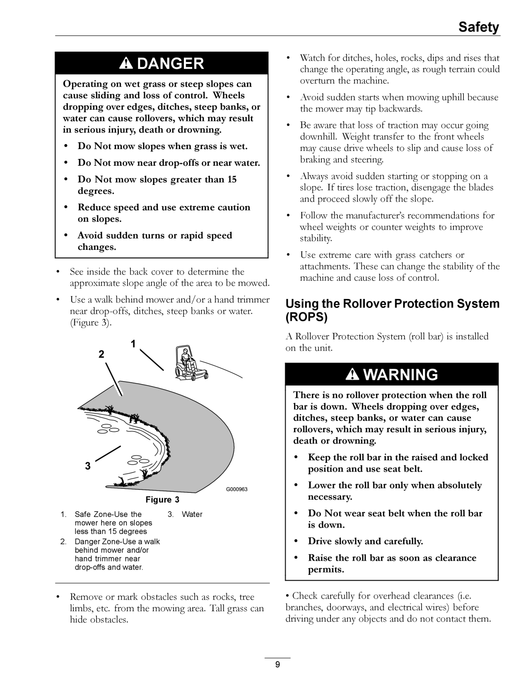 Exmark LZ27KC604 manual Using the Rollover Protection System Rops 