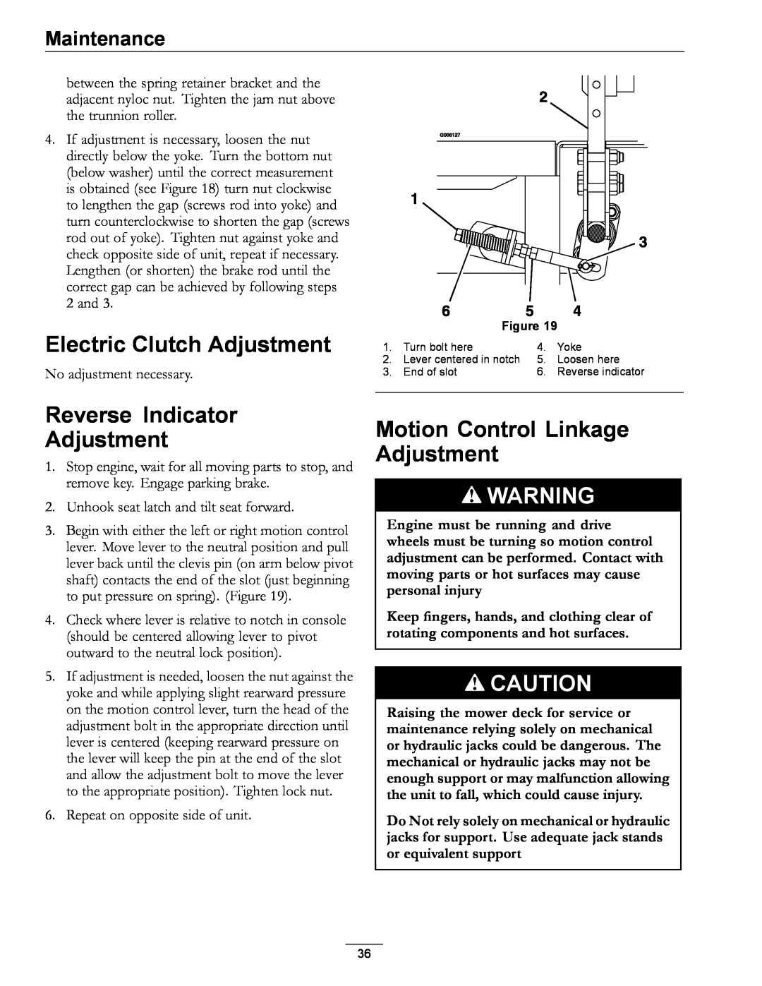 Exmark LZ27KC604 Electric Clutch Adjustment, Reverse Indicator Adjustment, Motion Control Linkage Adjustment, Maintenance 