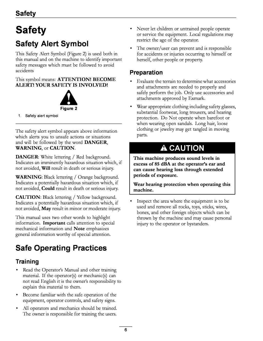 Exmark LZ27KC604 Safety Alert Symbol, Safe Operating Practices, Training, Preparation, Alert! Your Safety Is Involved 