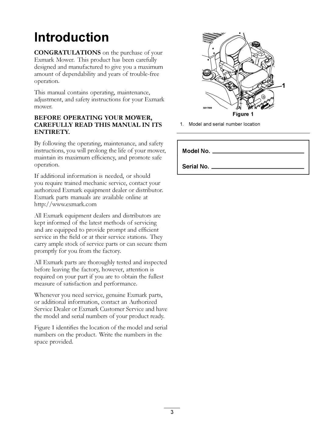 Exmark LZDS manual Introduction 