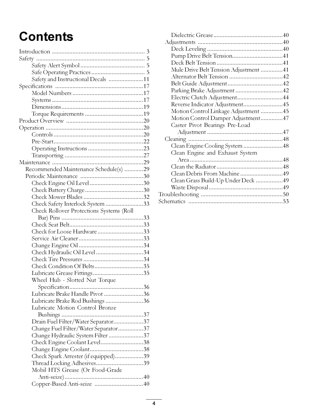 Exmark LZDS manual Contents 