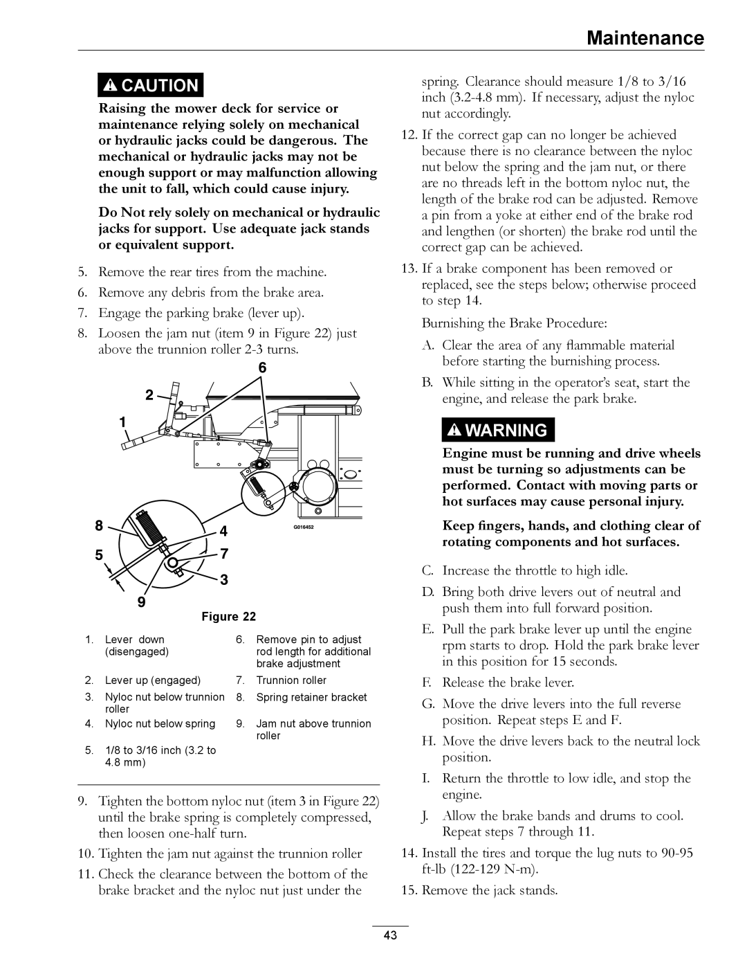 Exmark LZDS manual Lever down Remove pin to adjust Disengaged 