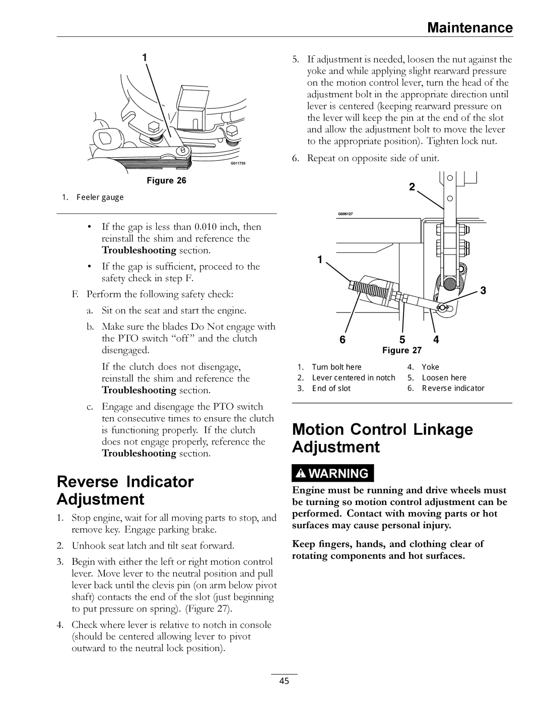 Exmark LZDS manual Reverse Indicator Adjustment, Motion Control Linkage Adjustment 