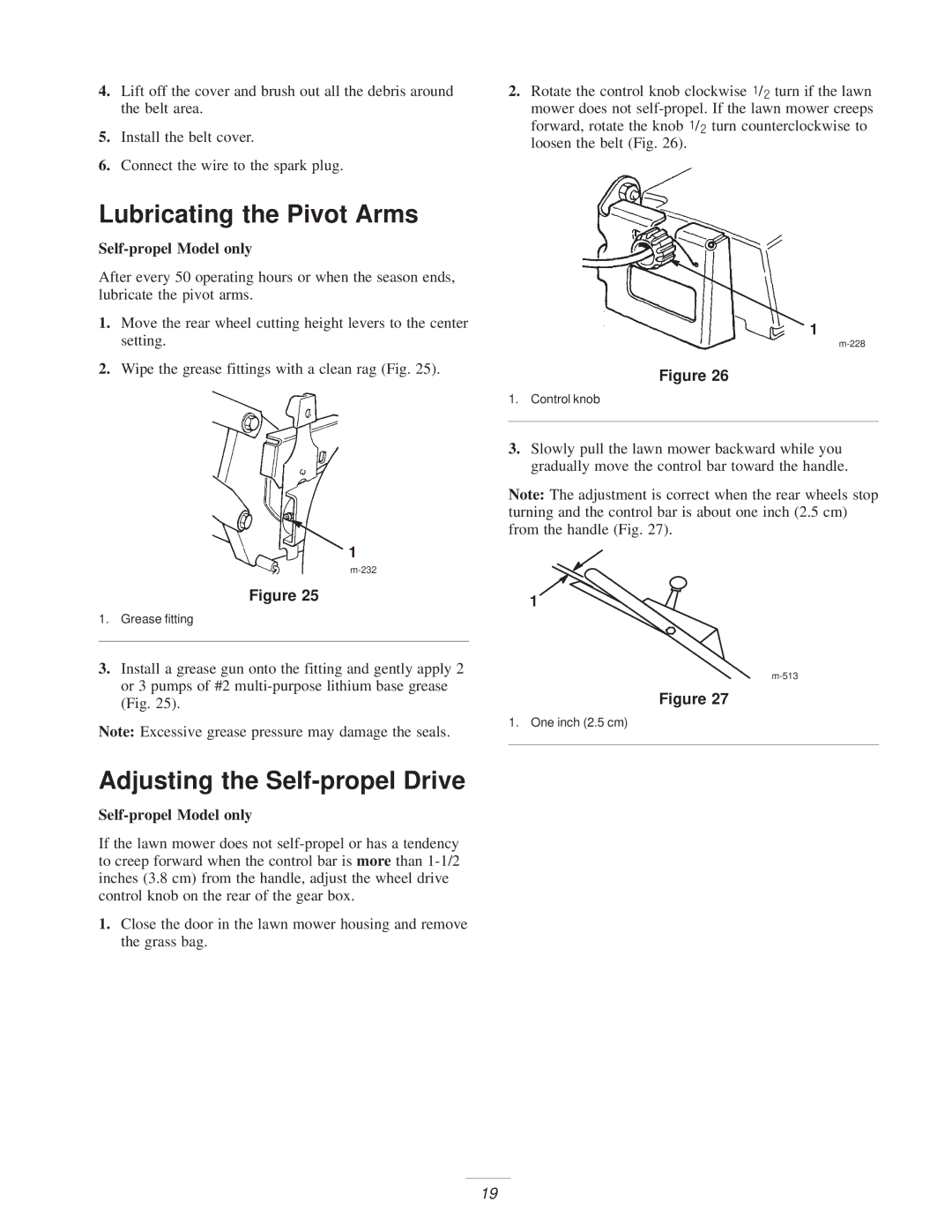 Exmark M216KA, M216KASP manual Lubricating the Pivot Arms, Adjusting the Self-propel Drive 