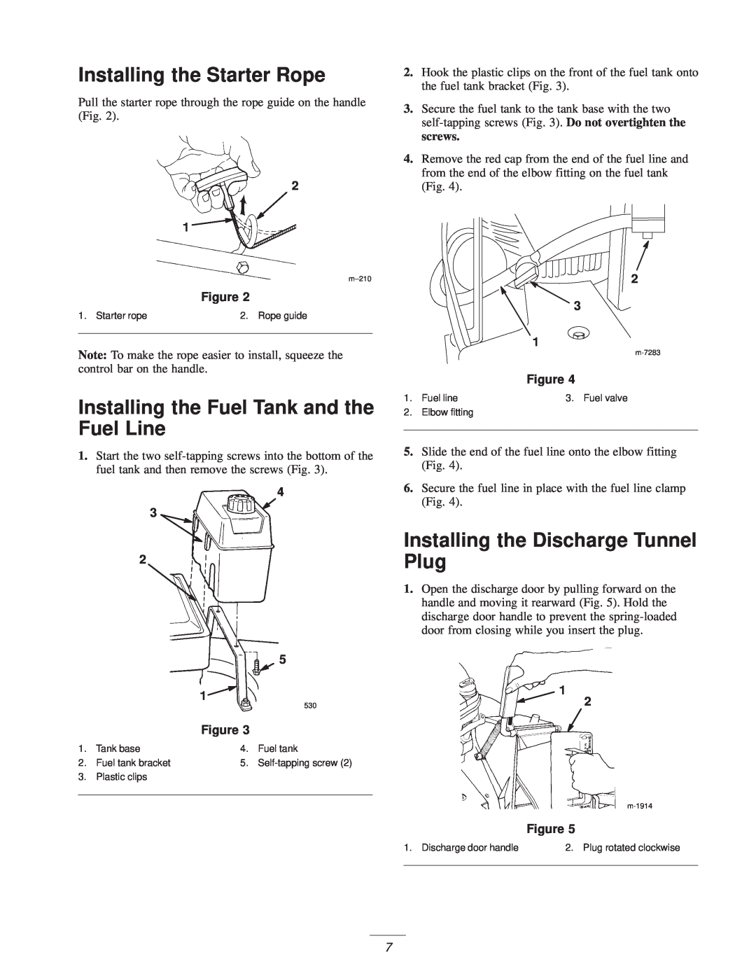 Exmark M216KA, M216KASP manual Installing the Starter Rope, Installing the Fuel Tank and the Fuel Line 