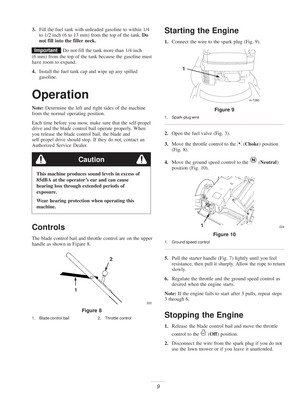 Exmark M216KASPC manual Operation, Controls, Starting the Engine, Stopping the Engine 