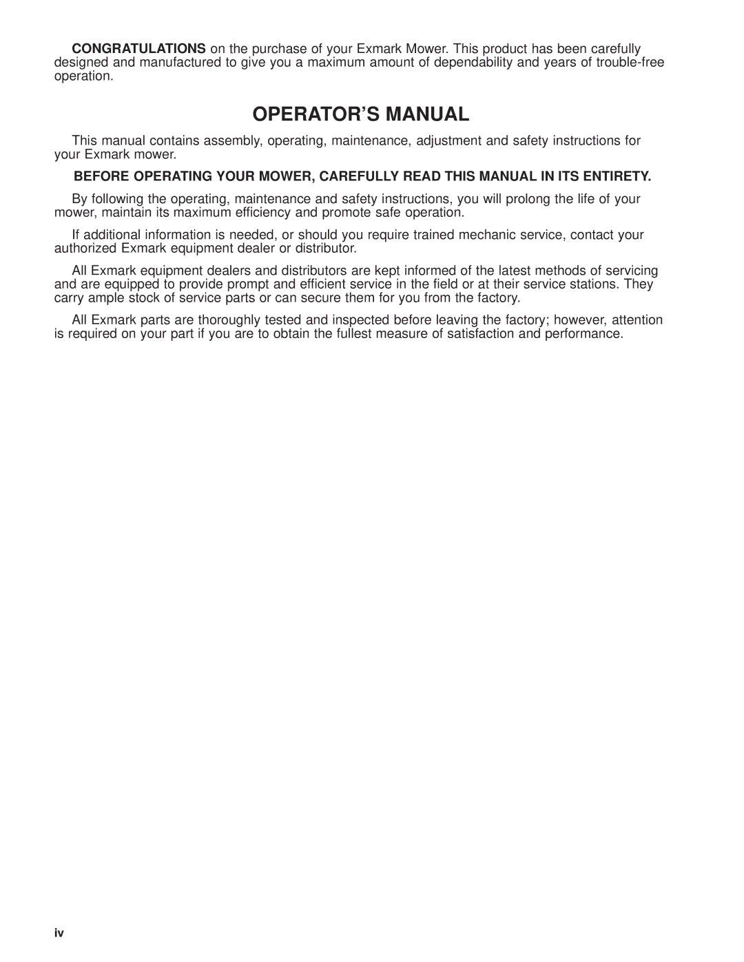 Exmark M216KASPC manual Operators Manual 