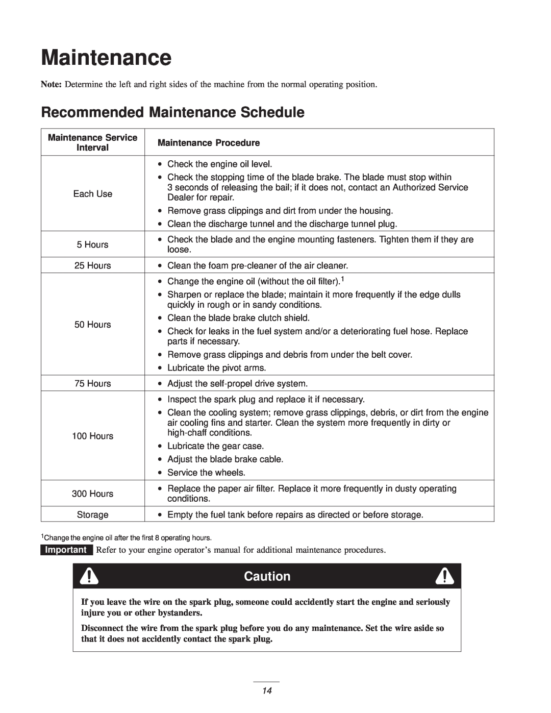 Exmark M216KASPC manual Recommended Maintenance Schedule, Maintenance Service, Maintenance Procedure 