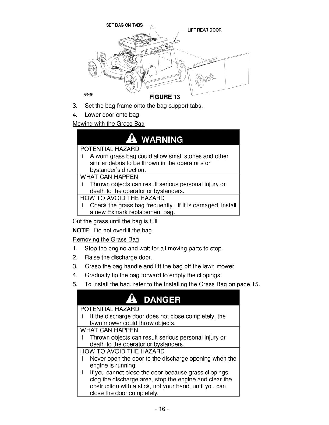 Exmark Metro 21, Metro 26 manual Potential Hazard 