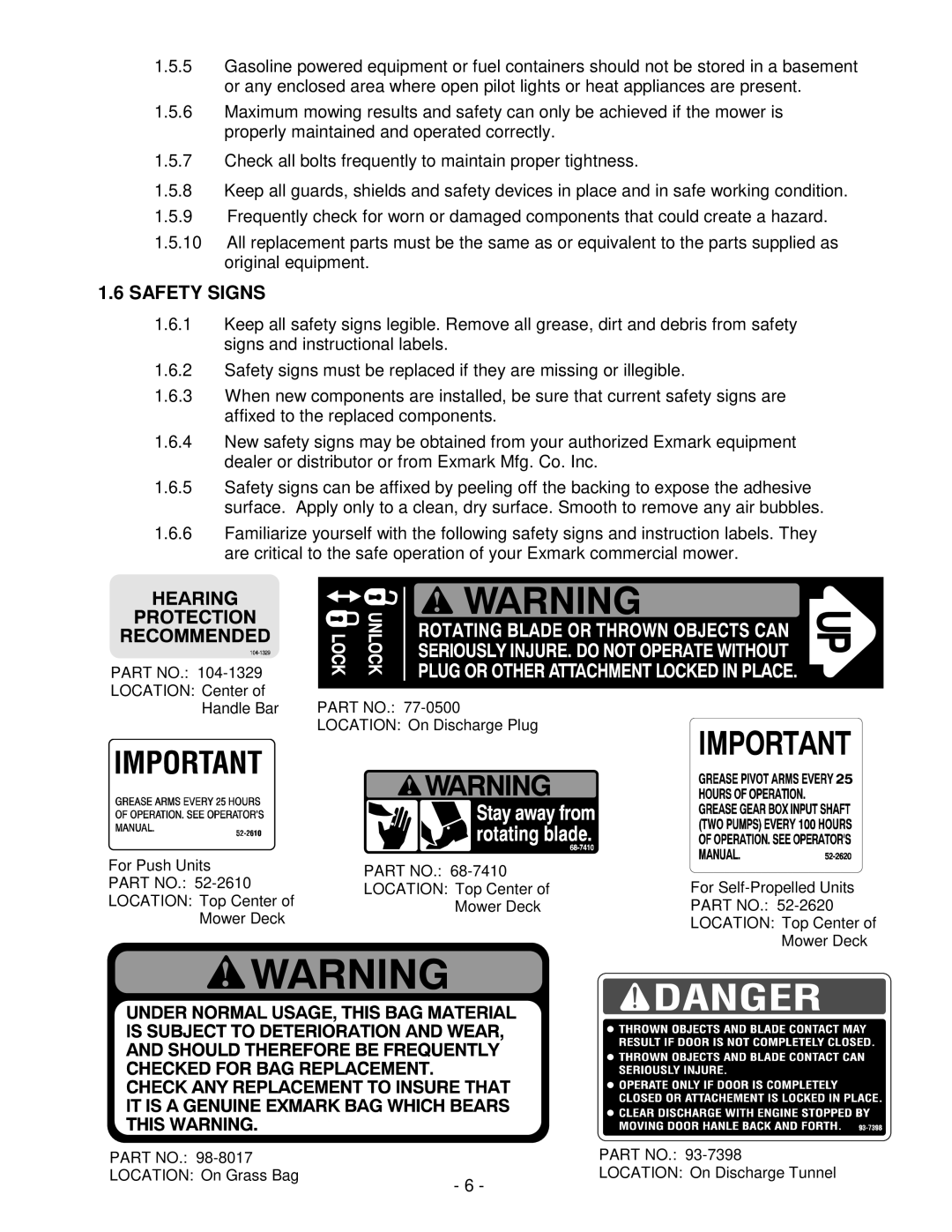 Exmark Metro 21 Series manual Safety Signs 