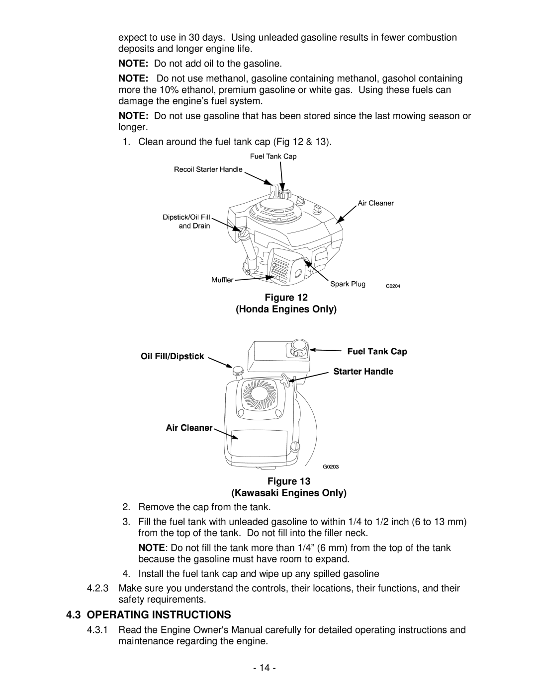 Exmark Metro 21 Series manual Operating Instructions, Honda Engines Only Kawasaki Engines Only 