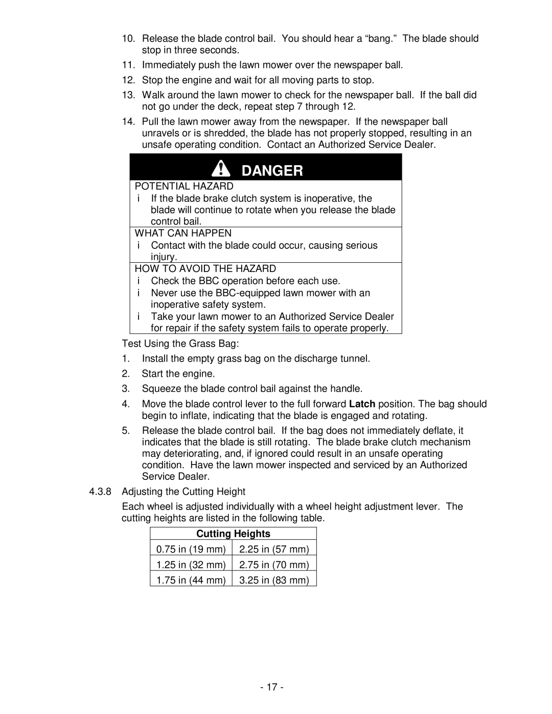 Exmark Metro 21 Series manual Cutting Heights 