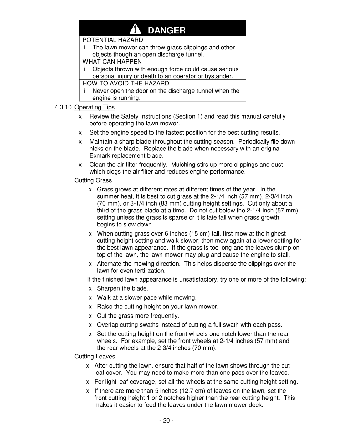 Exmark Metro 21 Series manual Potential Hazard 