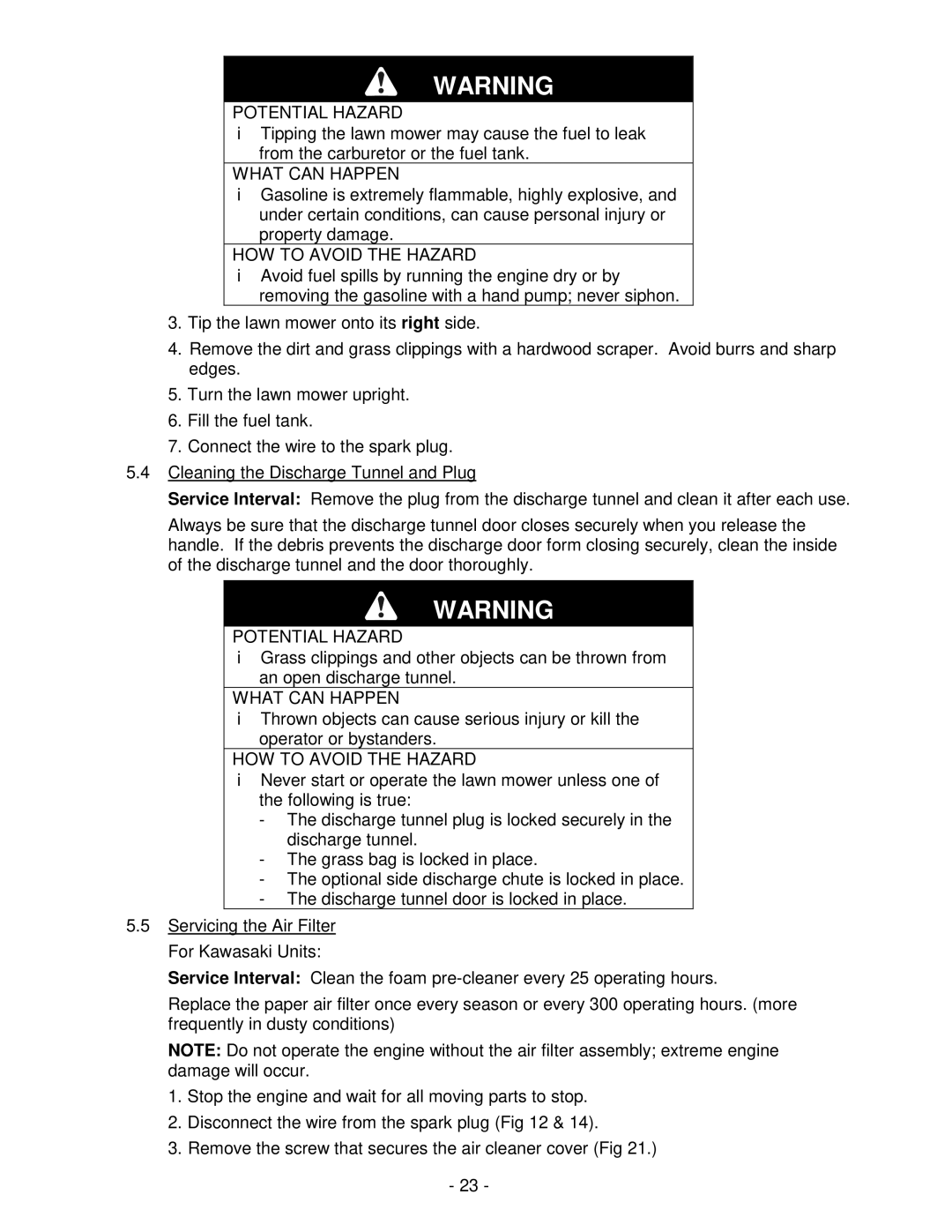 Exmark Metro 21 Series manual Potential Hazard 