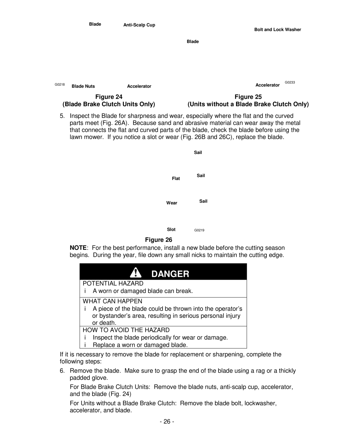 Exmark Metro 21 Series manual Worn or damaged blade can break 