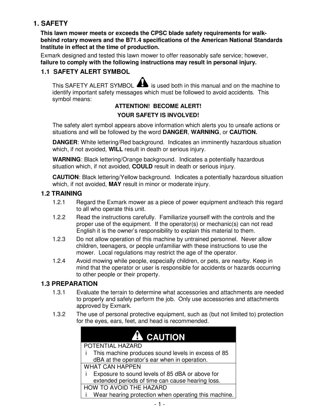 Exmark Metro 21 Series manual Safety Alert Symbol, Training, Preparation 