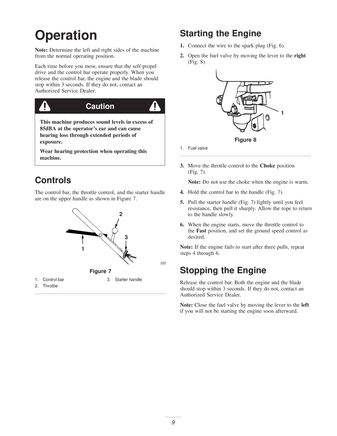 Exmark Metro 21 manual Operation, Controls, Starting the Engine, Stopping the Engine 