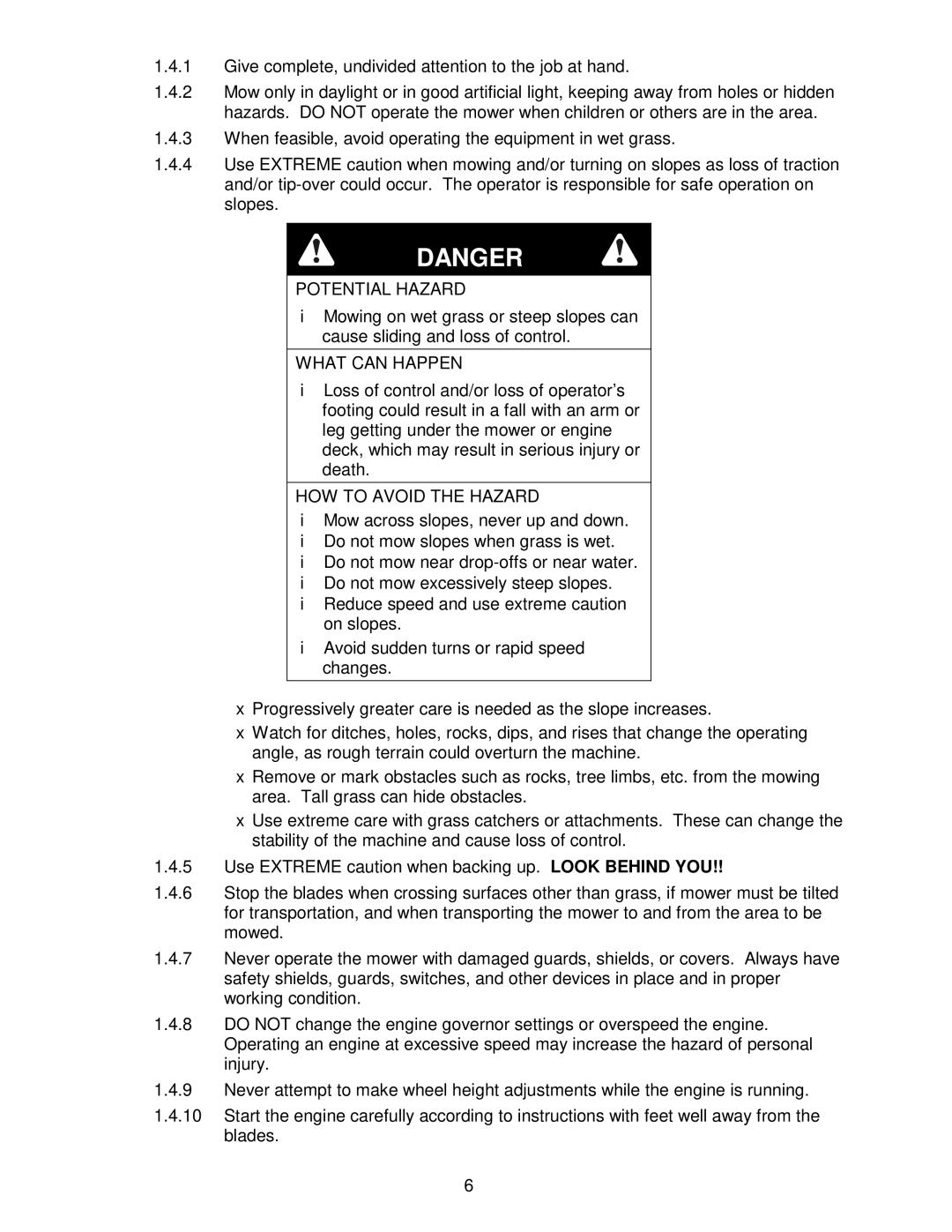 Exmark Metro 26 manual Potential Hazard 