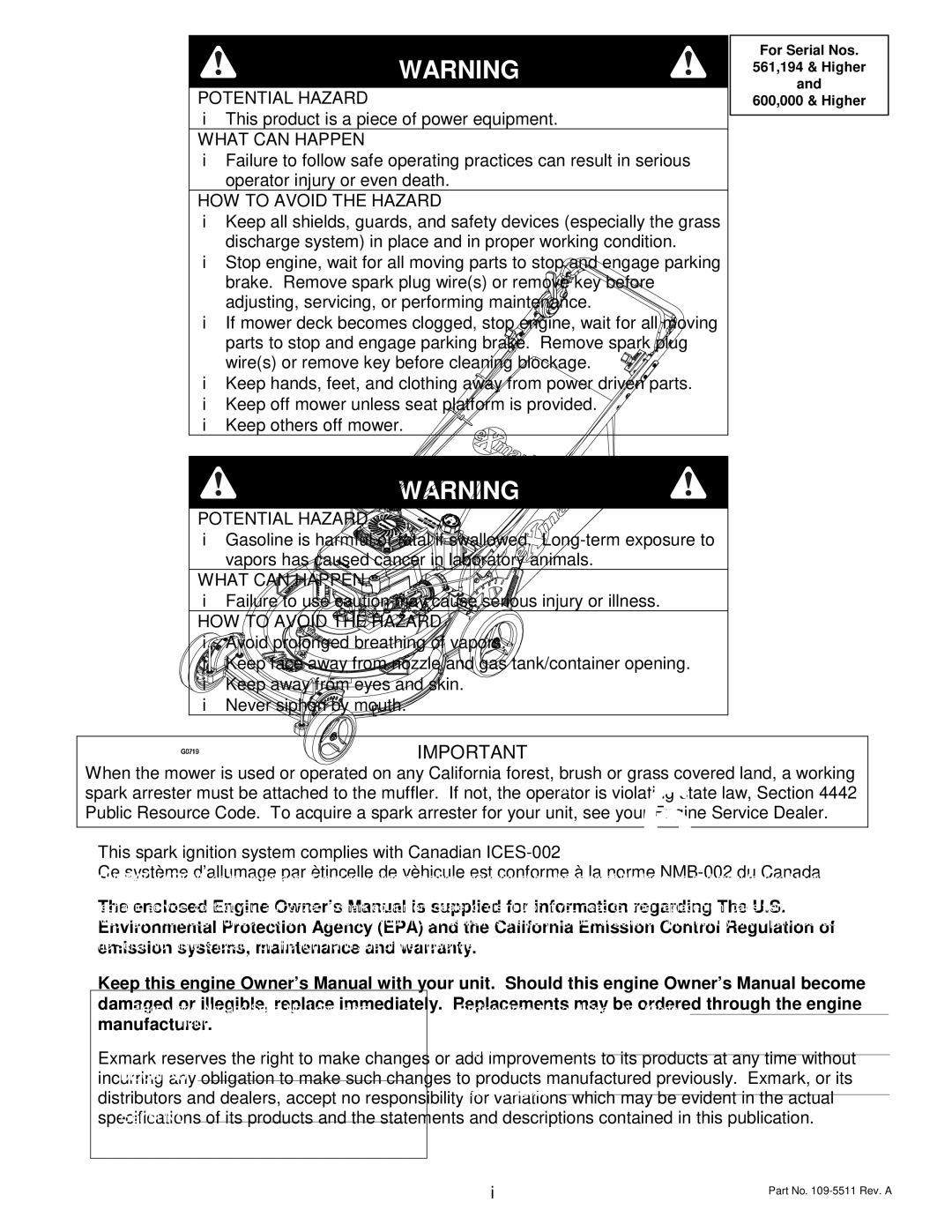 Exmark Metro 26 manual Potential Hazard 